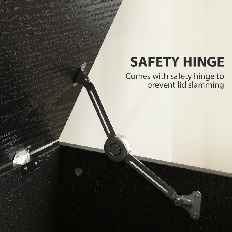 HOMCOM 31.5 Inches Storage Chest, Storage Trunk with 2 Safety Hinges for Living Room, Black Wood Grain