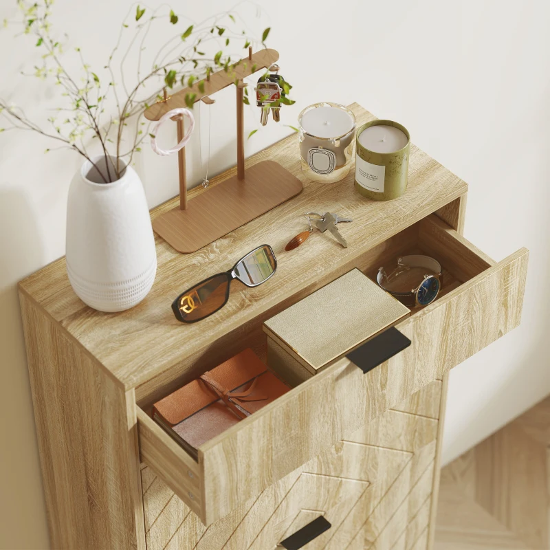 HOMCOM Narrow Shoe Storage Cabinet with Flip Drawers, Shoe Cabinet with Adjustable Shelves, Sliding Drawer, Holds 8 Pairs, Oak