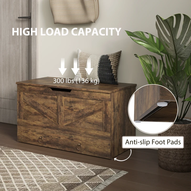 HOMCOM 31.5 Inches Storage Chest, Storage Trunk with 2 Safety Hinges for Living Room, Rustic Brown