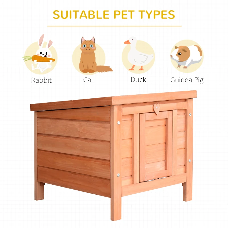 PawHut Wooden Rabbit Hutch Bunny Cage Outdoor Cat House Guinea Pig Cage Duck Shelter, Indoor Outdoor Use, 20"x16.5"x17", Orange