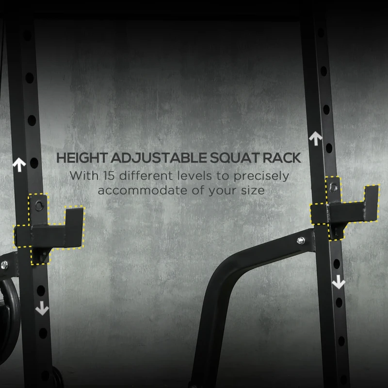 Soozier Smith Machine, Multi-Functional Power Cage w/ Adjustable Bench, Barbell Bar, Cable Pulley System, 15-Level Squat Rack