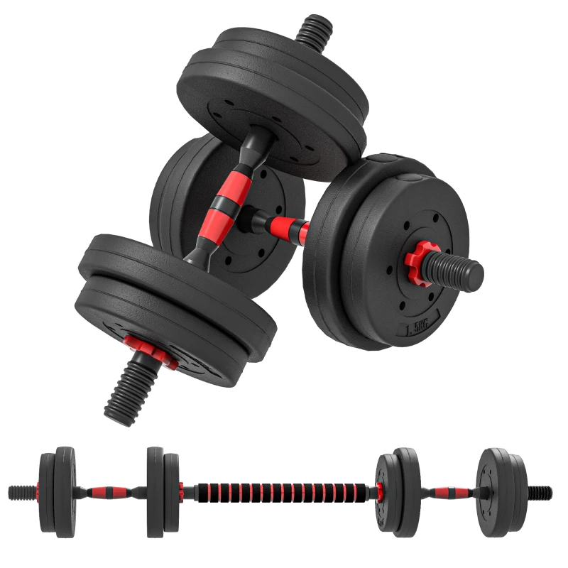 Soozier 33lbs 2-in-1 Adjustable Dumbbells Weight Set, Dumbbell Hand Weights Barbell for Body Fitness, Lifting Training for Home, Office, Gym, Black and Red