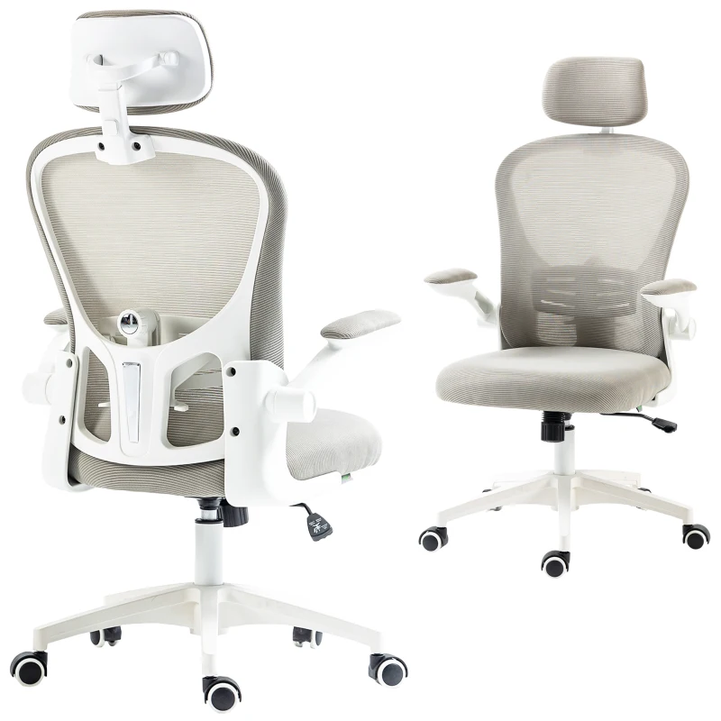 Vinsetto Office Chair, Mesh Computer Desk Chair with Adjustable Headrest, 4D Lumbar Support, Flip-up Arm, Grey