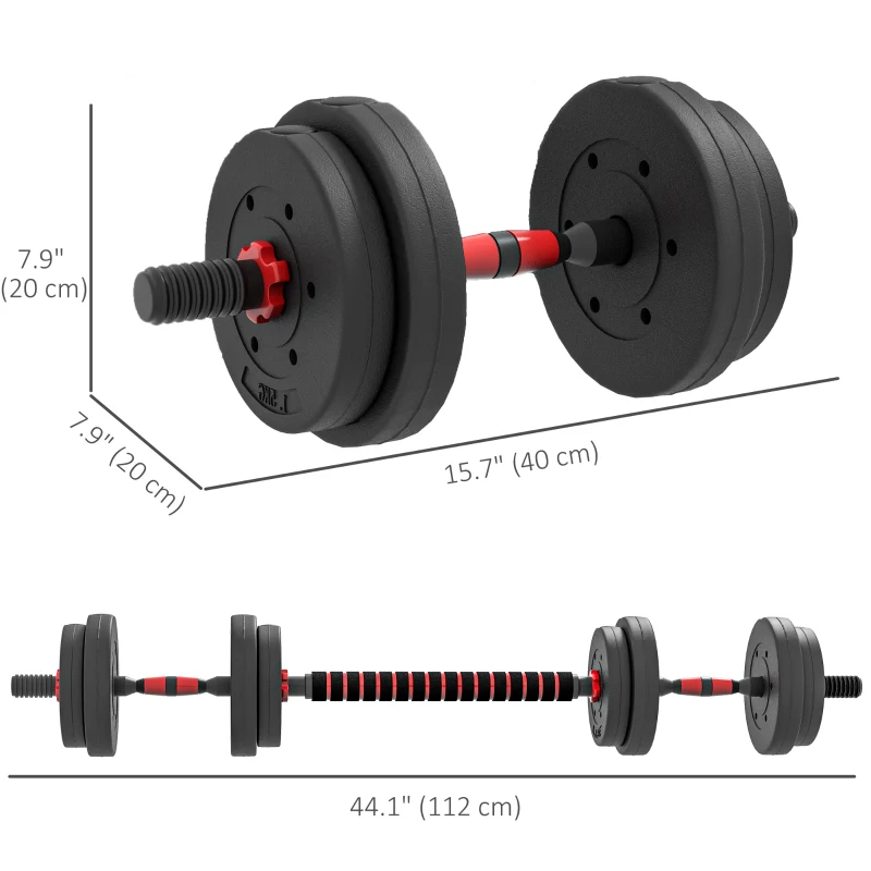 Soozier 33lbs 2-in-1 Adjustable Dumbbells Weight Set, Dumbbell Hand Weights Barbell for Body Fitness, Lifting Training for Home, Office, Gym, Black and Red