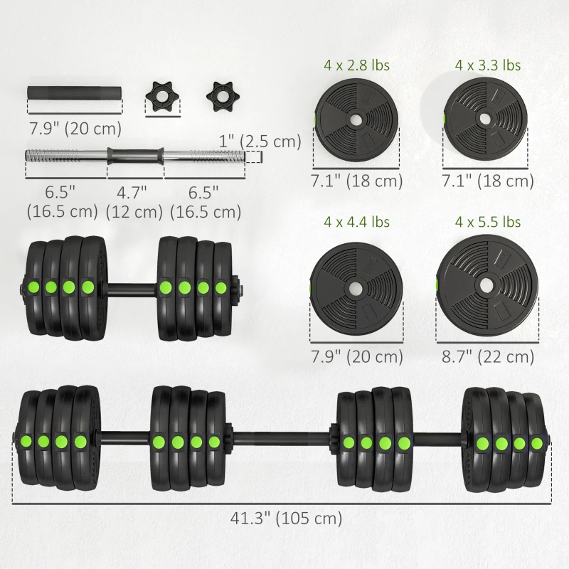 Soozier 66LBS 2-in-1 Adjustable Barbell & Dumbbells Set, Weights Set with Non-slip Handles for Men and Women Home Gym Training