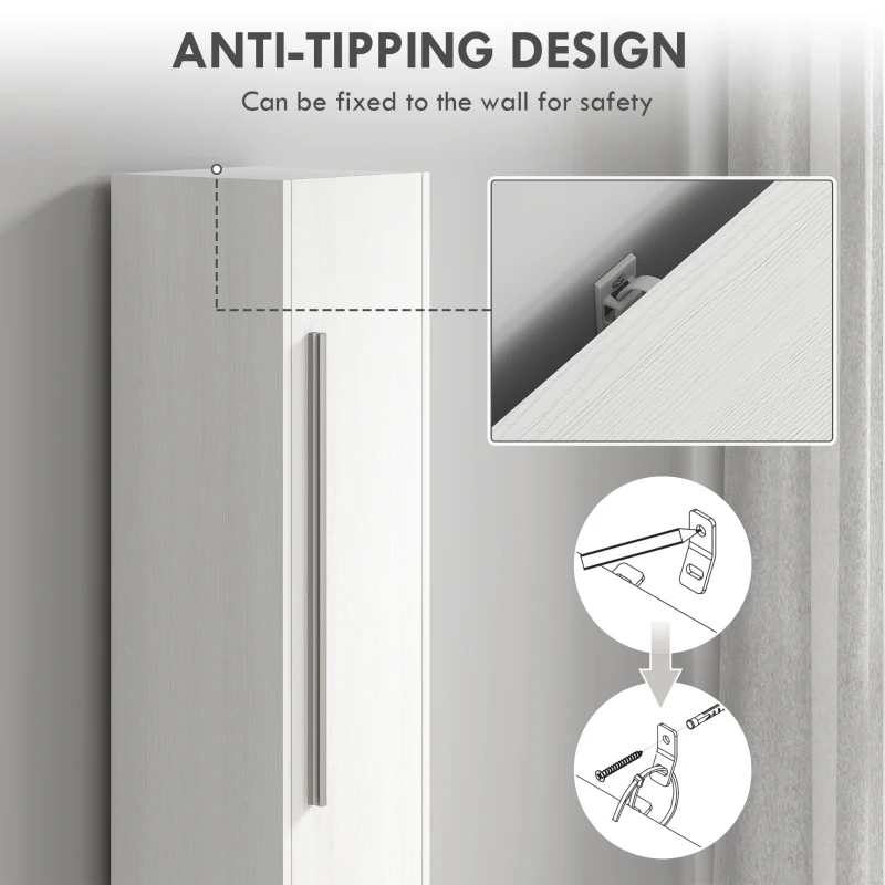 HOMCOM Freestanding Tall Bathroom Storage Cabinet with Adjustable Shelves, Bathroom Organizer, White Wood Grain