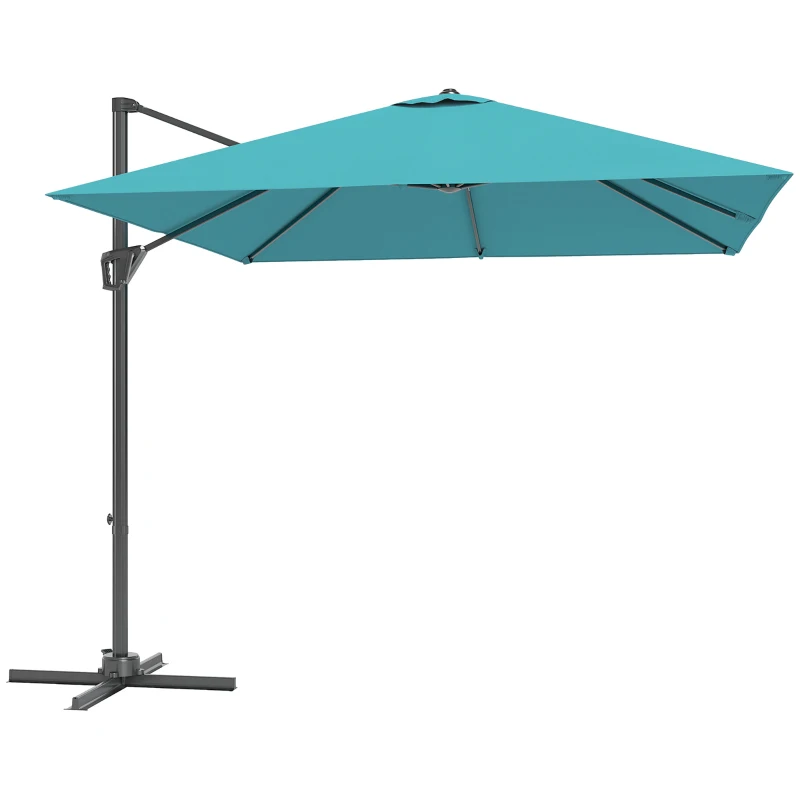 Outsunny 8'x8' Square Patio Hanging Offset Umbrella, Outdoor Cantilever Parasol w/ Cross Base, Blue