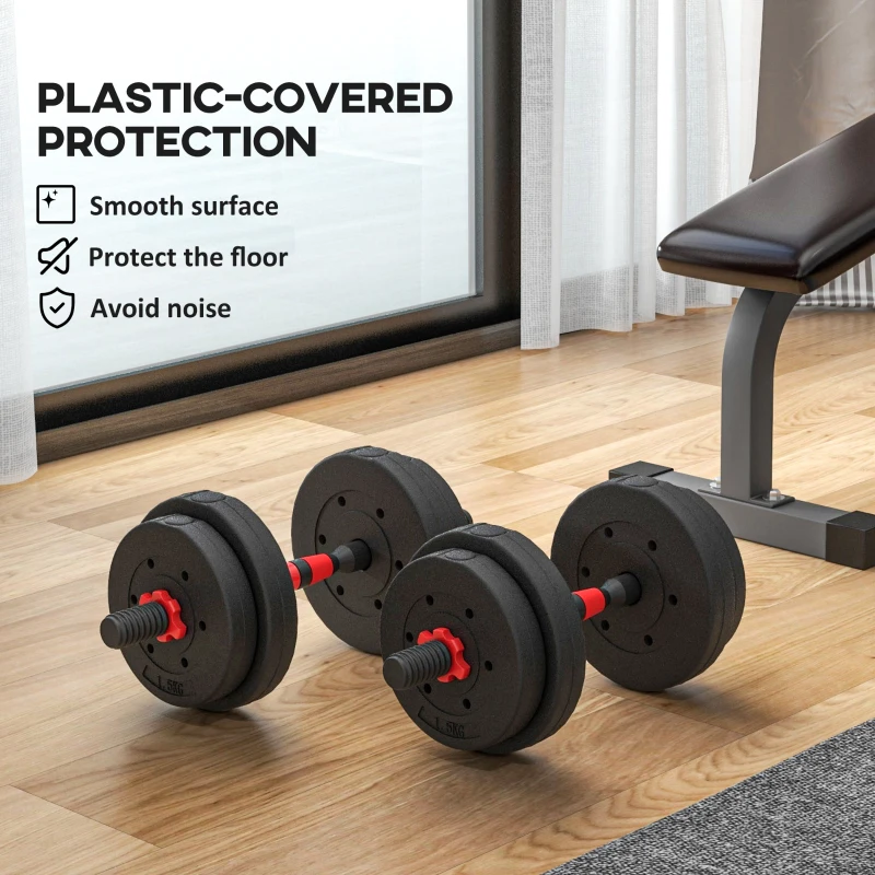 Soozier 33lbs 2-in-1 Adjustable Dumbbells Weight Set, Dumbbell Hand Weights Barbell for Body Fitness, Lifting Training for Home, Office, Gym, Black and Red