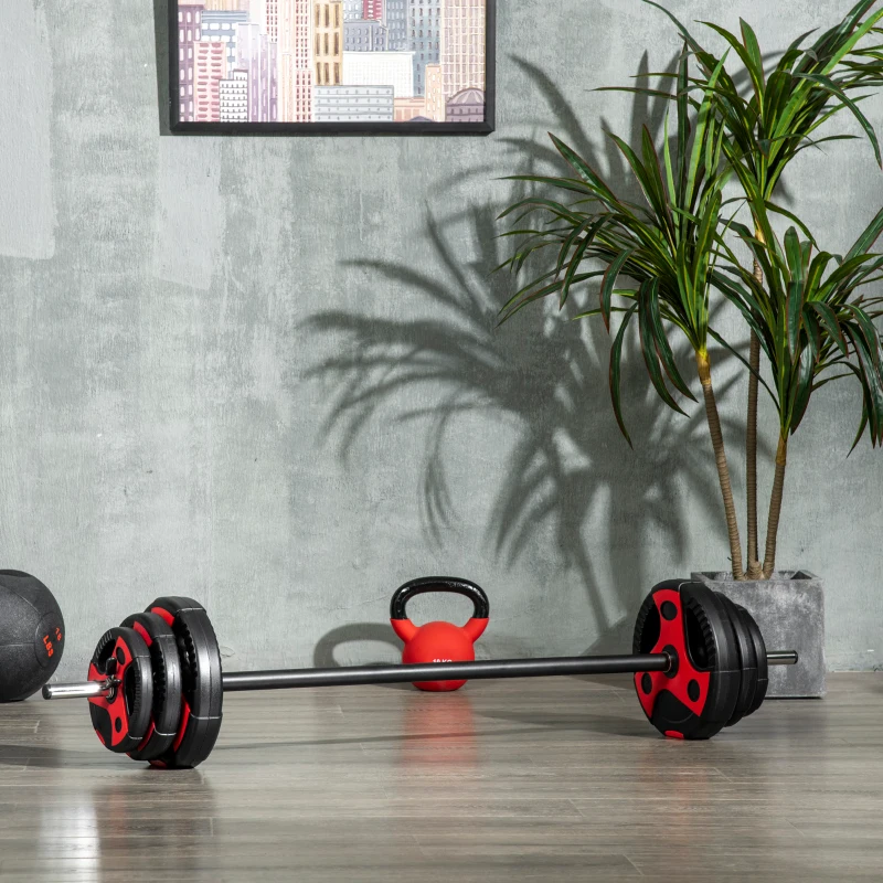 Soozier 44lbs Adjustable Barbell Weight Set, Free Body Pump Bar and Weights, Weight Lifting Strength Training Equipment for Home Gym Exercise, Max Load 110 lbs, Black and Red