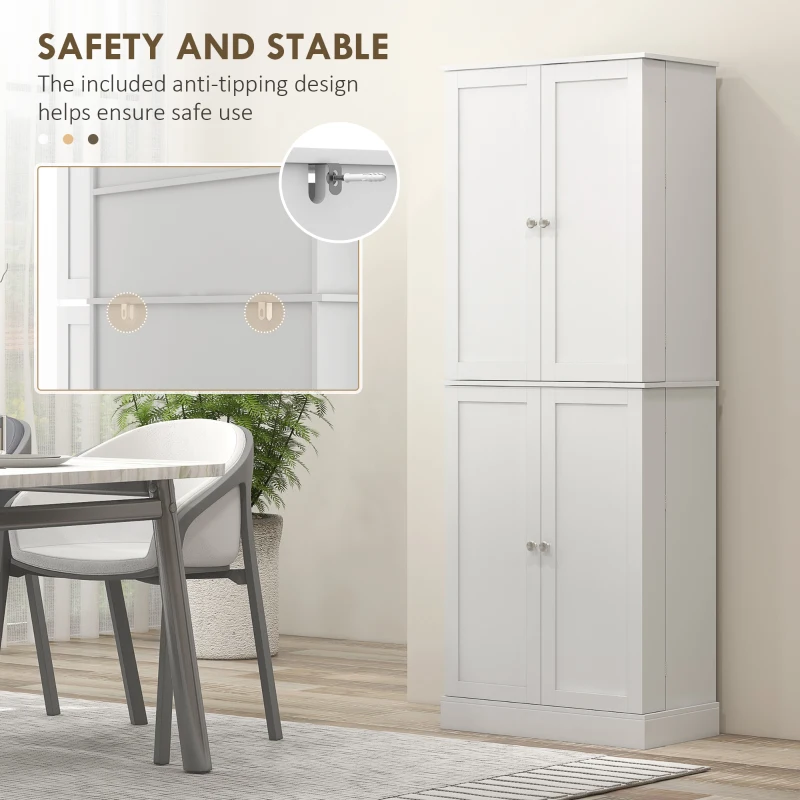 HOMCOM 65" Kitchen Cabinet, Kitchen Pantry Cabinet with 4 Doors and 16 Door Shelves for Dining Room, White