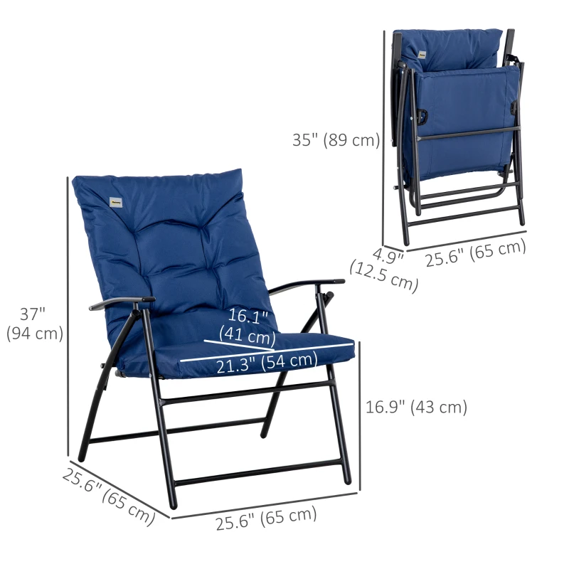 Outsunny Foldable Lounge Chair, Fabric Upholstered Recliner, Outdoor Lounger with Armrest, Metal Frame for Backyard, Blue
