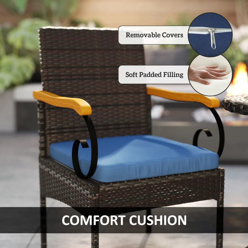 Outsunny Set of 2 Rattan Outdoor Dining Chairs, Wicker Patio Chairs with Removable Cushion, Acacia Wood Armrests, Navy Blue