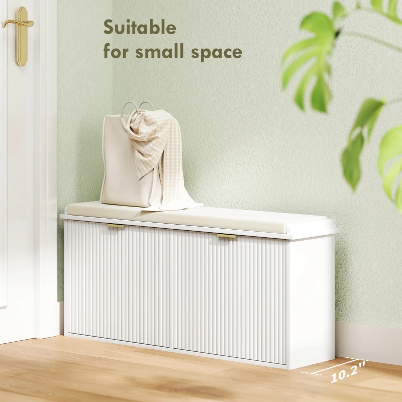 HOMCOM Shoe Storage Bench with Padded Seat Cushion and Flip-Drawer, Entryway Bench, Shoe Cabinet, 40.9x10.2x18.7 Inches, White