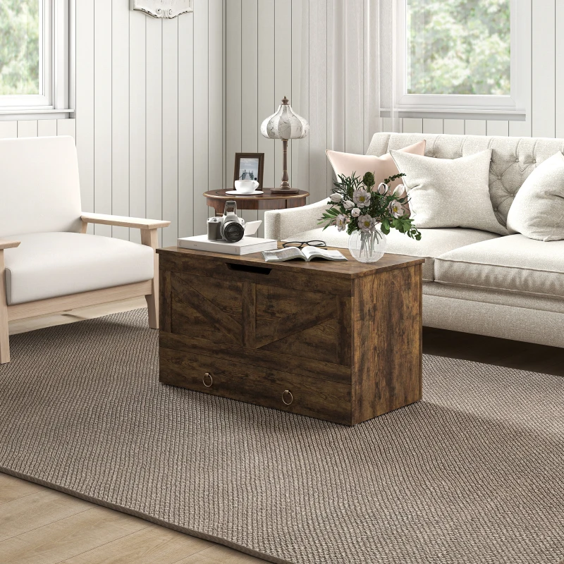 HOMCOM 31.5 Inches Storage Chest, Storage Trunk with 2 Safety Hinges for Living Room, Rustic Brown