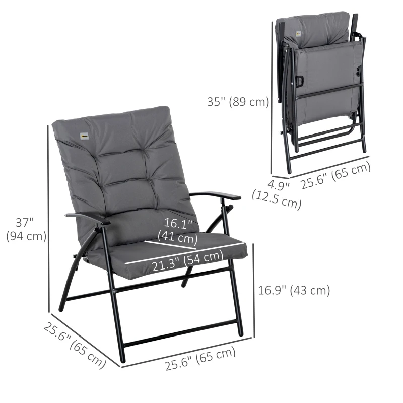 Outsunny Foldable Lounge Chair, Fabric Upholstered Recliner, Outdoor Lounger with Armrest, Metal Frame for Backyard, Grey