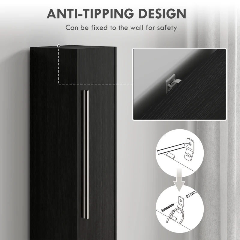 HOMCOM Freestanding Tall Bathroom Storage Cabinet with Adjustable Shelves, Bathroom Organizer, Black Wood Grain