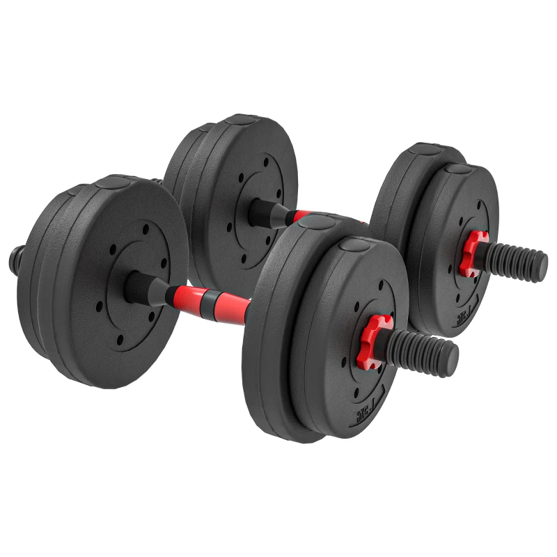 Soozier 33lbs 2-in-1 Adjustable Dumbbells Weight Set, Dumbbell Hand Weights Barbell for Body Fitness, Lifting Training for Home, Office, Gym, Black and Red