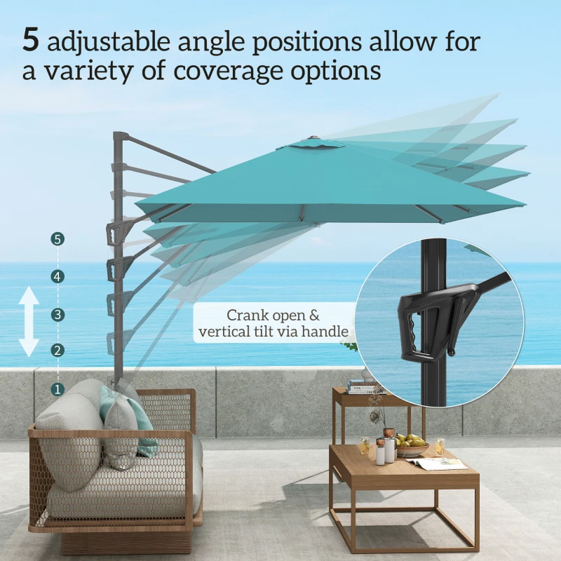 Outsunny 8'x8' Square Patio Hanging Offset Umbrella, Outdoor Cantilever Parasol w/ Cross Base, Blue