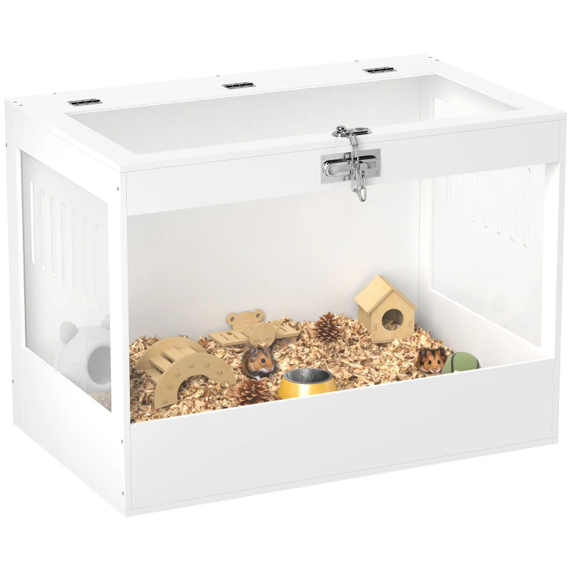 PawHut Hamster Cage with Openable Top & Lock, Hut, Transparent Acrylic Panels, Accessories, for Dwarf Hamster Gerbil, White
