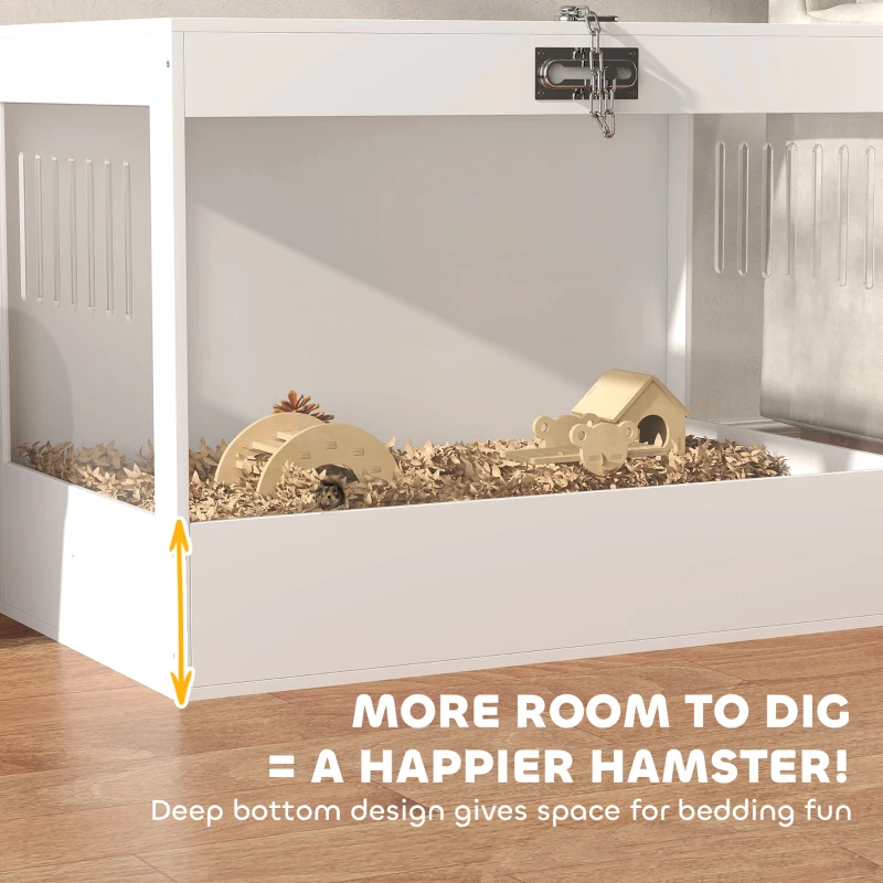 PawHut Hamster Cage with Openable Top & Lock, Hut, Transparent Acrylic Panels, Accessories, for Dwarf Hamster Gerbil, White