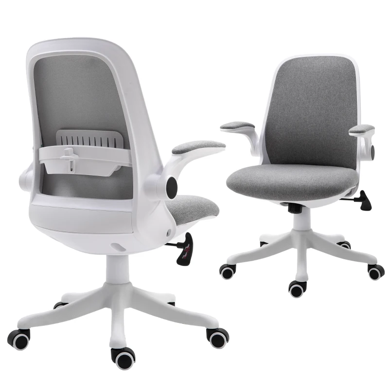 Vinsetto Office Chair 360° Swivel Task Desk Breathable Fabric Computer Chair with Flip-up Arms and Adjustable Height, Grey