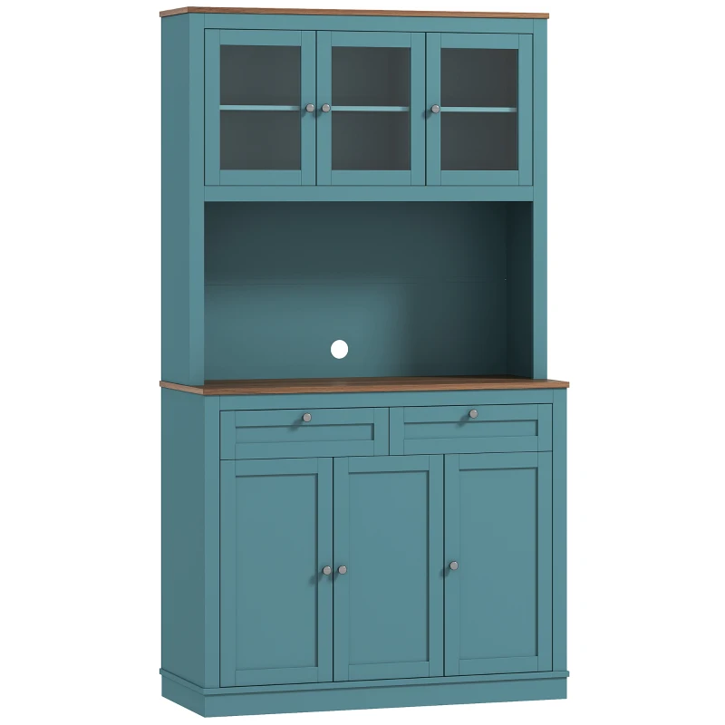 HOMCOM 71" Kitchen Pantry Cabinet with Microwave Stand, Kitchen Hutch with 2 Drawers and Adjustable Shelves, Green
