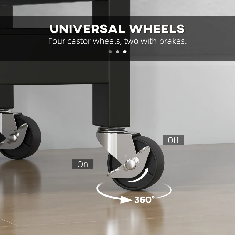 HOMCOM Kitchen Cart on Wheels, Rolling Kitchen Island Cart with Wood Top, 3 Drawers and Shelves for Home Dining Area, Black