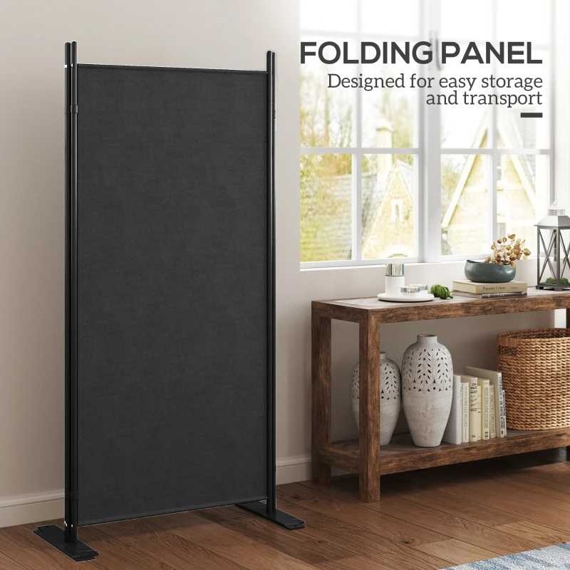 Outsunny 3 Panel Folding Outdoor Privacy Screen, 5.8FT Tall Room Divider with UV30+ Protection, Freestanding Privacy Panel Partition with Stable Base for Indoor Outdoor, Dark Grey