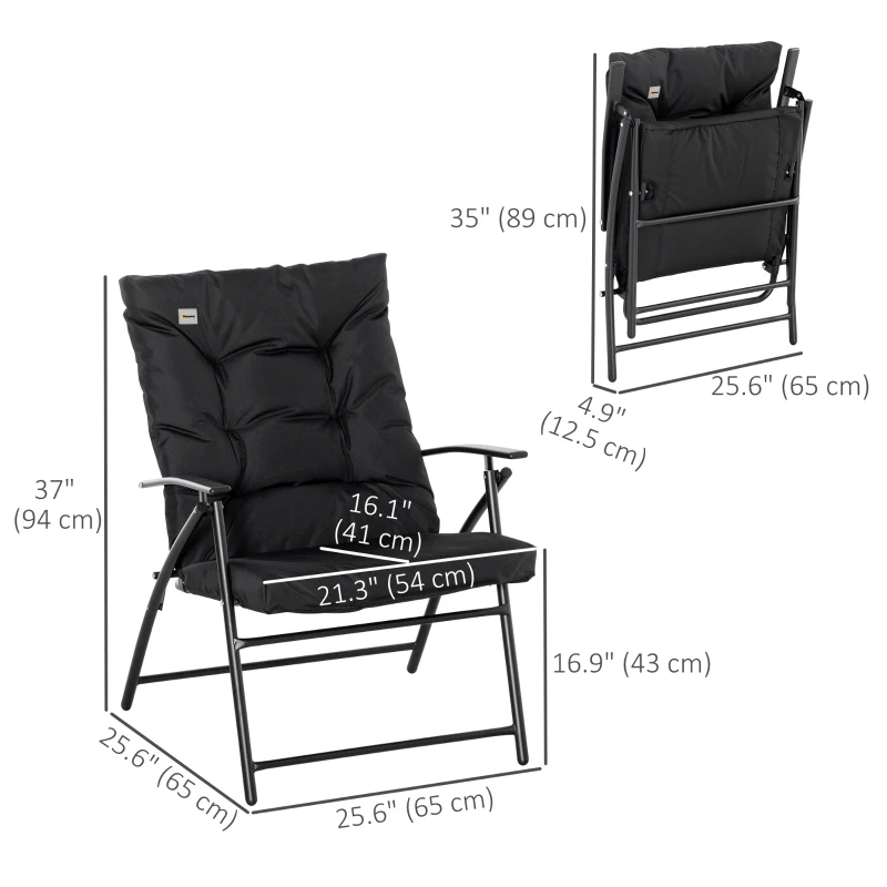 Outsunny Foldable Lounge Chair, Fabric Upholstered Recliner, Outdoor Lounger with Armrest, Metal Frame for Backyard, Black