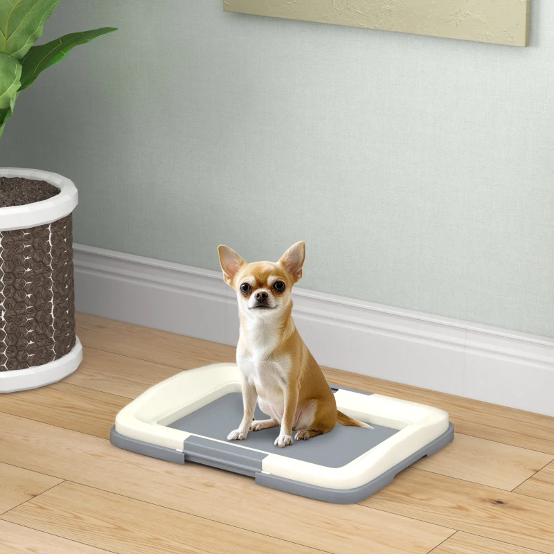 PawHut 18" x 13" Pee Pad Holder, Dog Potty Tray for Indoor Outdoor, Easy to Clean Dog Training Toilet Pee Pad Tray, Grey