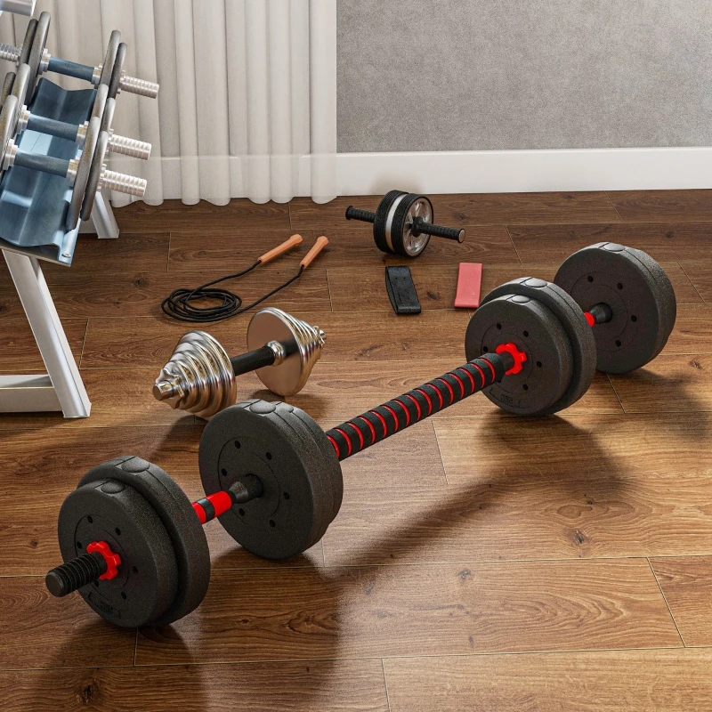 Soozier 33lbs 2-in-1 Adjustable Dumbbells Weight Set, Dumbbell Hand Weights Barbell for Body Fitness, Lifting Training for Home, Office, Gym, Black and Red