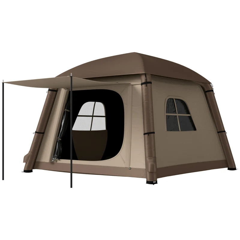 Outsunny Inflatable Camping Tent, 1-2 Person Glamping Tent with Hand Pump, Blow Up Tent with Doors, Carry Bag, Khaki and Brown
