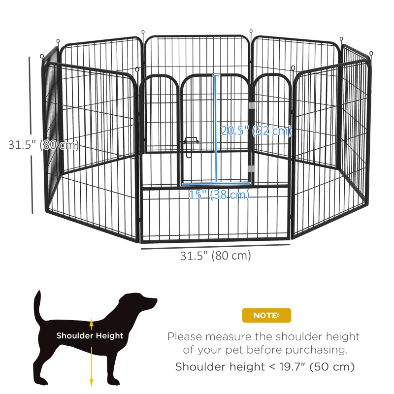 PawHut 8 Panel Pet Playpen Play Yard Fence Home DIY Heavy-Duty Metal Foldable Indoor Outdoor 31.5"H
