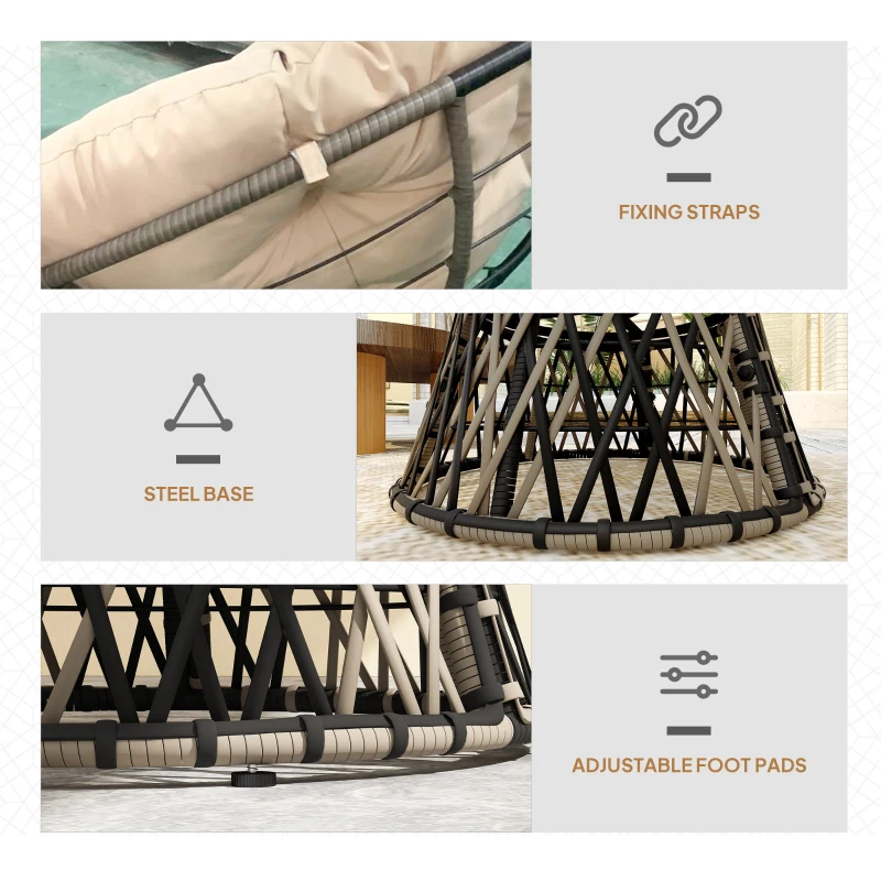 Outsunny 360° Swivel Outdoor Papasan Chair, 39" Overstuffed Circle Chair with Side Tray, Thick Cushion for Indoor Patio, Beige