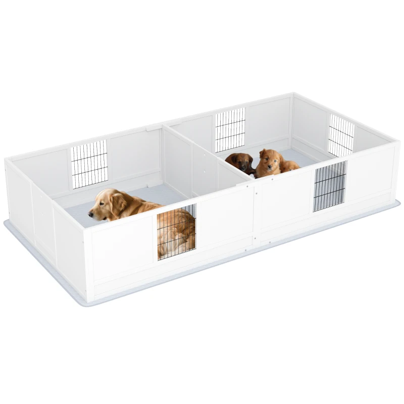 PawHut Two Rooms Design Dog Whelping Box with Washable Pee Pad, Adjustable Door, for Large Breed Dogs, 96" x 47" x 19"