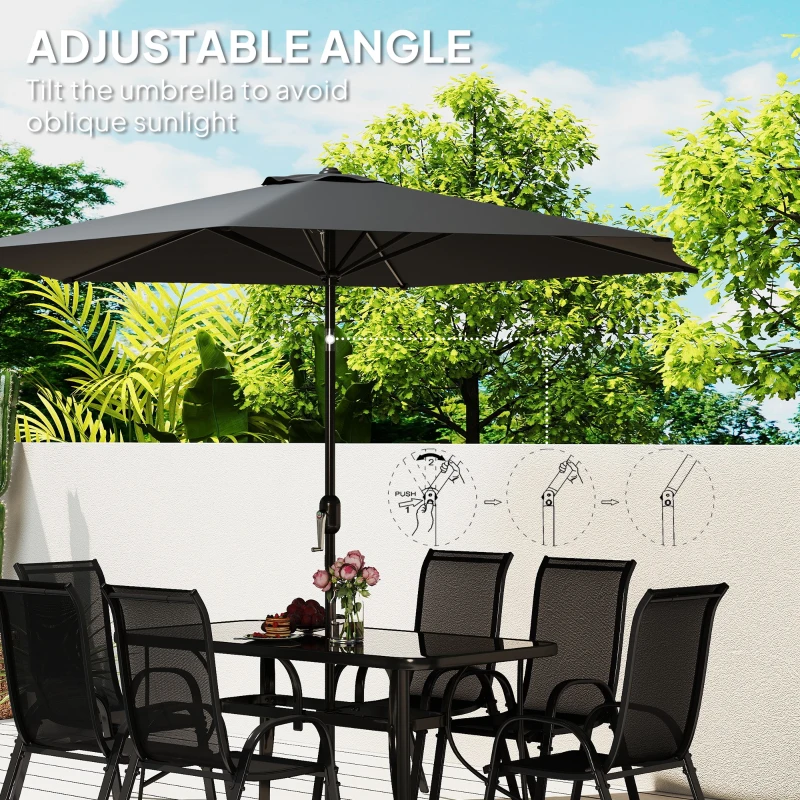 Outsunny 8 Pieces Patio Furniture Set with 9Ft Patio Umbrella, Outdoor Dining Table and Chairs, Black