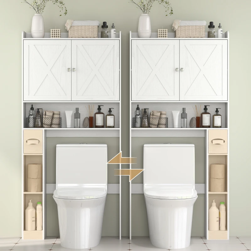 HOMCOM Farmhouse Over the Toilet Cabinet with Barn Doors, Over the Toilet Storage Cabinet with Adjustable Shelf, White