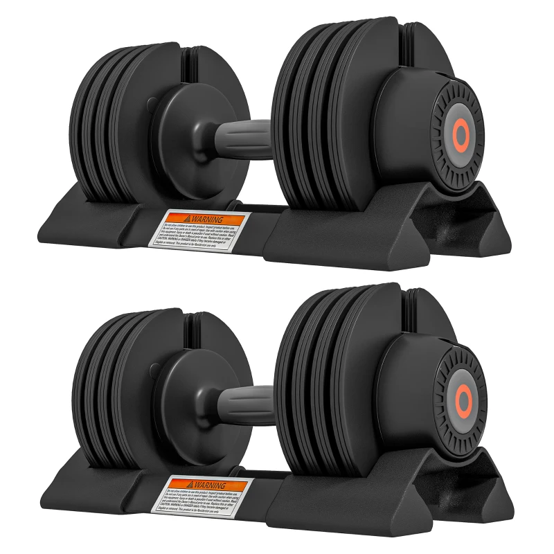 Soozier 4-Level Adjustable Dumbbells, 2 x 22lbs Rubber Weights Exercise Fitness Dumbbell Set with Non-Slip Handles and Tray for Men Women Home Gym Workout