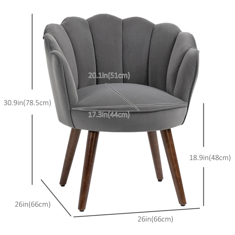 HOMCOM Modern Accent Chair Leisure Club Chair with Velvet-Touch Fabric Wood Legs for Living Room, Dark Grey