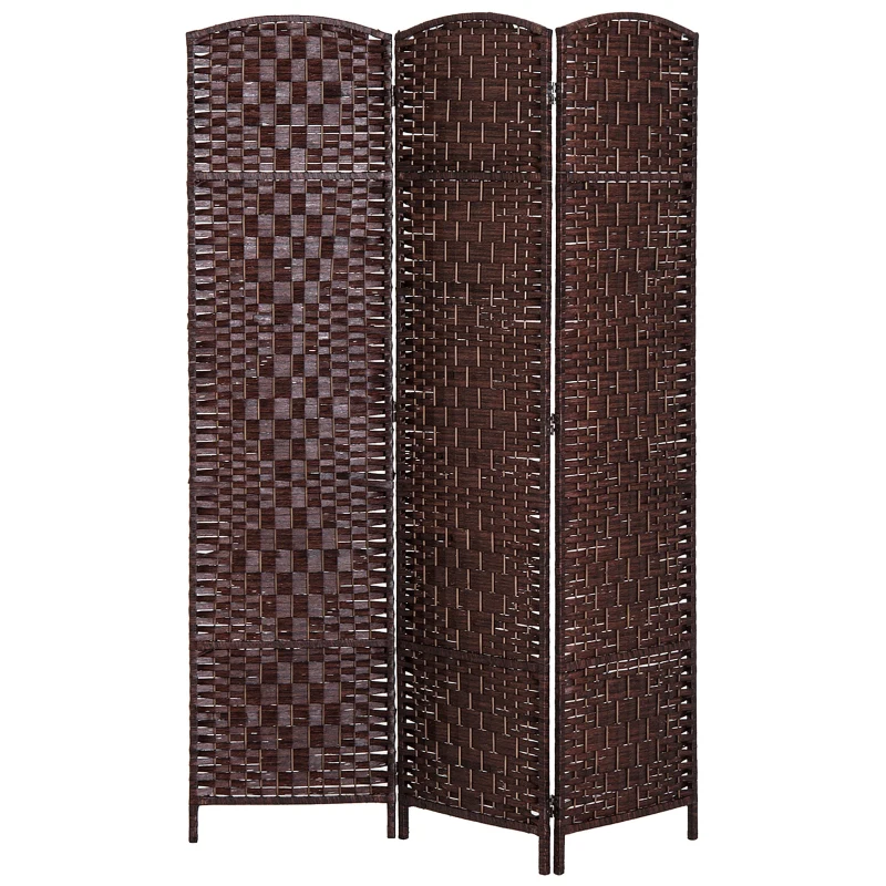 HOMCOM 6ft Folding Room Divider, 3 Panel Wall Partition with Wooden Frame for Bedroom, Home Office, Brown