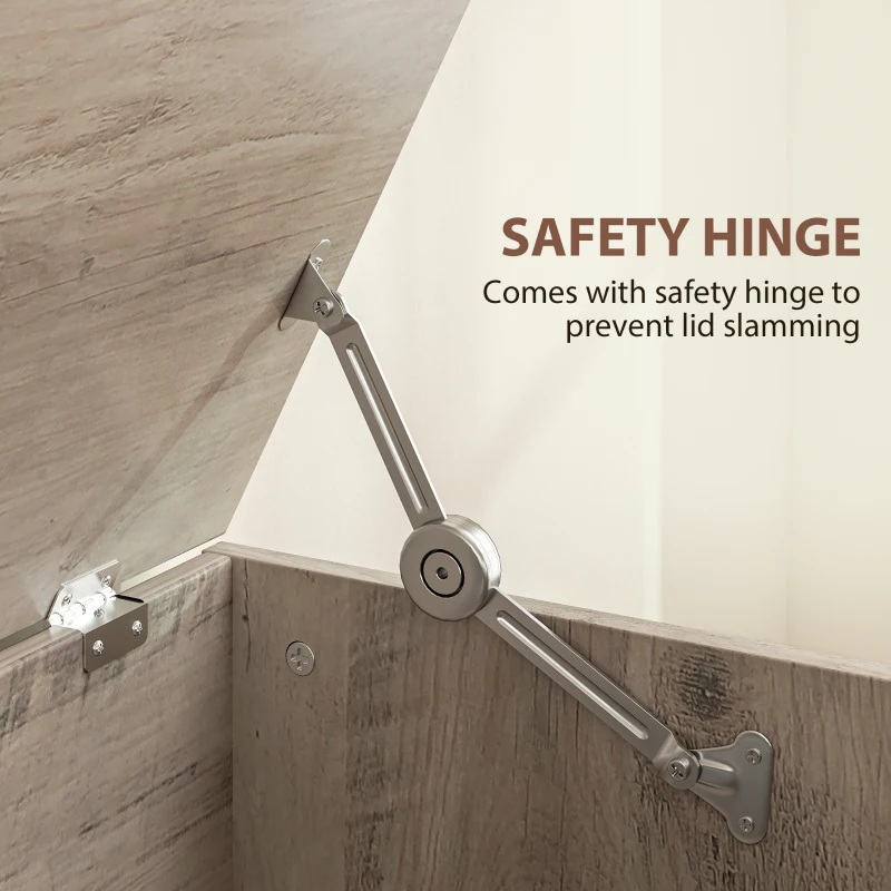 HOMCOM 31.5 Inches Storage Chest, Storage Trunk with 2 Safety Hinges for Living Room, Grey Wood Grain