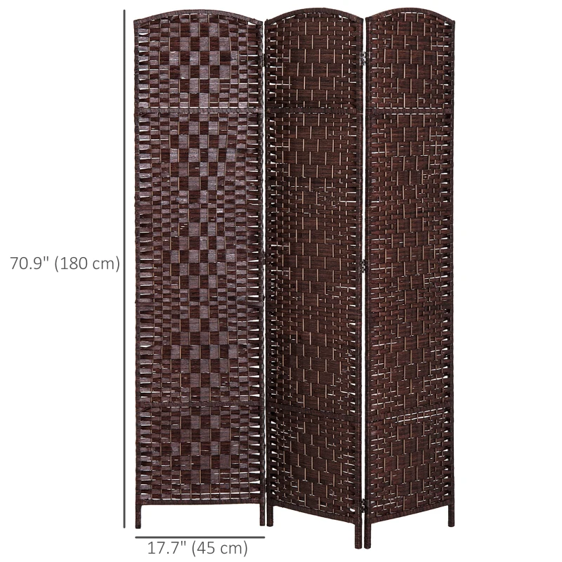 HOMCOM 6ft Folding Room Divider, 3 Panel Wall Partition with Wooden Frame for Bedroom, Home Office, Brown