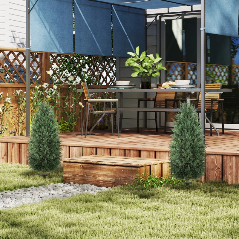 HOMCOM 43.3 Inch Set of 2 Artificial Cypress Topiary Tree, Indoor Outdoor UV Resistant Faux Plants with Ground Stake for Garden