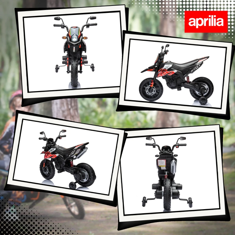 Qaba 12V Aprilia Licenced Kids Motorcycle with Training Wheels, Spring Suspension, LED Light, USB, Music, Red