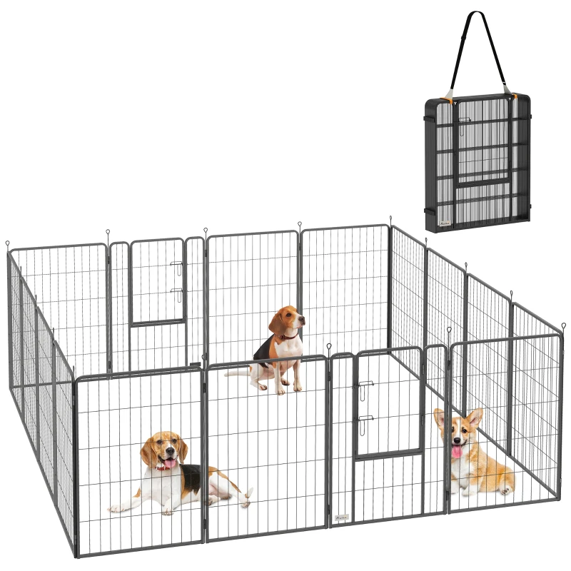 PawHut 16 Panels Dog Playpen with Strap, Portable & DIY, for Medium Dogs, for Yard, RV, Camping, Garden, 31.5" H