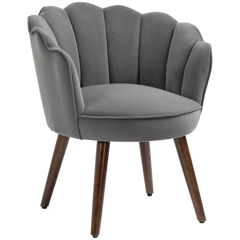 HOMCOM Modern Accent Chair Leisure Club Chair with Velvet-Touch Fabric Wood Legs for Living Room, Dark Grey