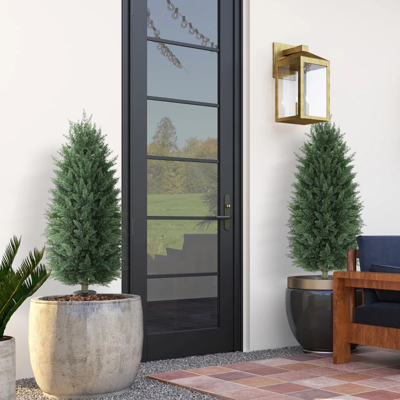 HOMCOM 43.3 Inch Set of 2 Artificial Cypress Topiary Tree, Indoor Outdoor UV Resistant Faux Plants with Ground Stake for Garden