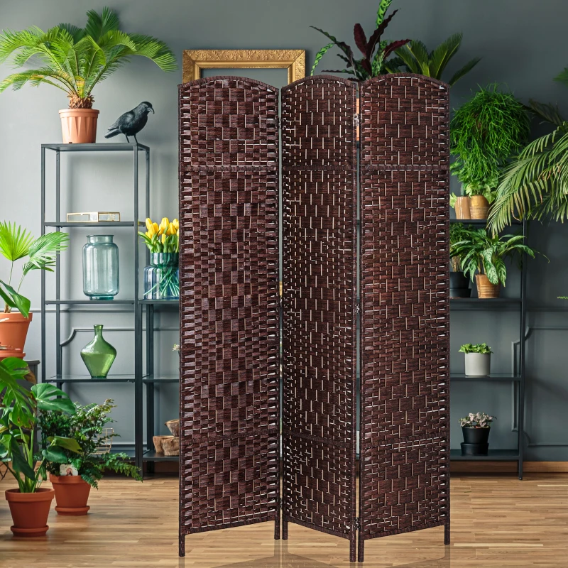 HOMCOM Room Divider, 3 Panel Folding Privacy Screen, 6FT Tall Portable Wicker Weave Partition Wall Divider for Bedroom, Home Office, Brown