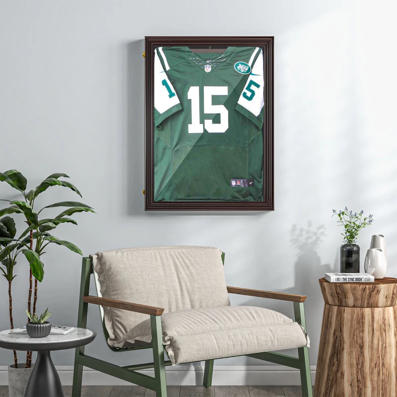 HOMCOM 26" x 35" Shadow Box Frame, UV-Resistant Jersey Display Case with T-shirt Hanger and 2 Keys, Brown