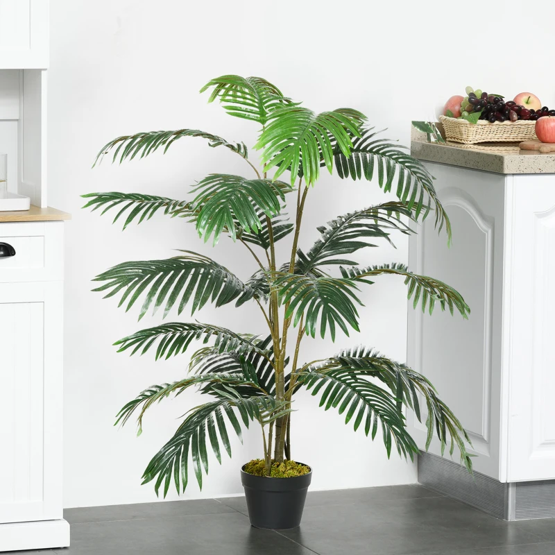 Outsunny 4.6FT Palm Tree Artificial Faux Plant with 20 Leaves in Nursery Pot for Indoor Greenery Home Office Decor
